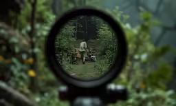 a view of an area with people in the forest through a magnifying glass