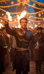 a man dressed in leather is dancing in front of an audience