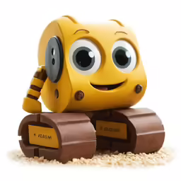 a yellow robot made out of sand is smiling