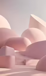 a series of white shapes and steps with light pastel