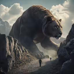a man standing in front of a giant gorilla