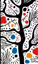 an art work featuring many shapes, colors and patterns