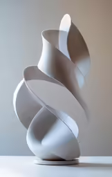 a sculpture on display, in white