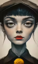 a very attractive lady with weird eyes and hat