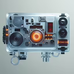 an abstract photograph of an electronic device with orange leds and the words end of time written