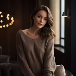 the woman is posing for a picture in a dark room
