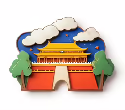 an asian building is cut out into a wooden shape