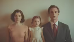 a family posing in a portrait to pose for a picture