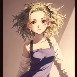 anime illustration of a girl with curly hair