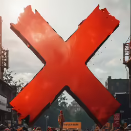 a large x sign is being displayed in front of a crowd