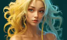 a painting of a woman with blonde hair and light blue eyes