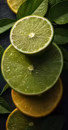 a pile of limes sliced into slices on top of leaves