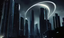 an futuristic city at night with a lot of stars