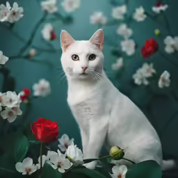 a cat sitting down looking into the camera