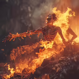 there is a skeleton with a fire in his hand