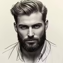 a male model has a long, combed up beard