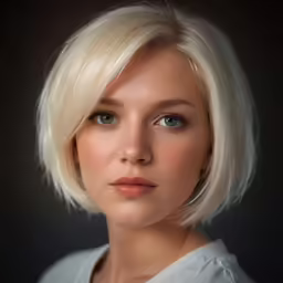 a woman is staring into the camera with a dark background