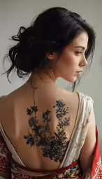 woman with floral tattoo on back of dress