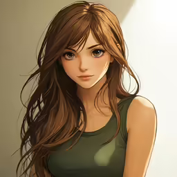 there is an anime girl in the picture and she is staring to her left