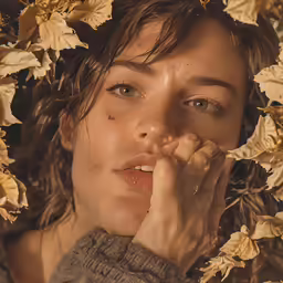 woman in grey sweater surrounded by flowers