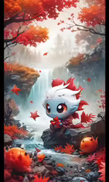 the little red kitten is in the autumn forest