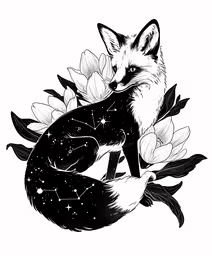 a fox and her cubs on flowers,a fox with flowers in its mouth on the back