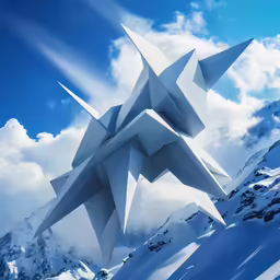 the sculpture appears to be designed and is being photographed in front of snow capped mountains
