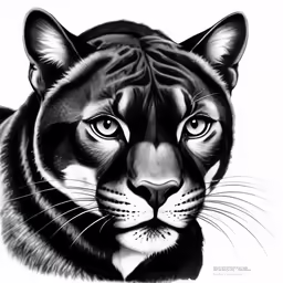a black and white drawing of a tiger