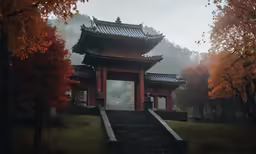 a pagoda with steps leading to the top