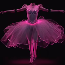 a woman is in pink dress in the dark