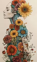 an art print with flowers growing out of it