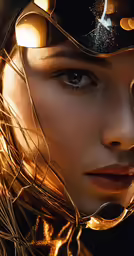 a woman with futuristic eye shapes and accessories