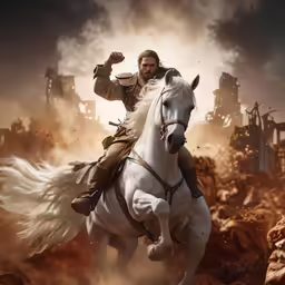 a character from the elder scrolls on horseback