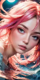 a woman with pink hair posing in the water