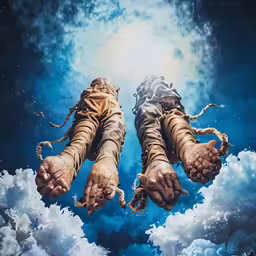 the legs of an astronaut floating in sky