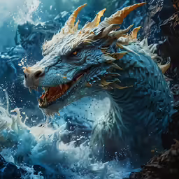 a painting of a dragon in water