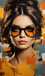 an artistic painting of a woman with sunglasses