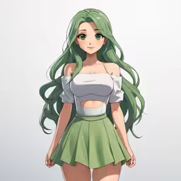 an anime style woman with green hair