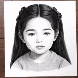 a black and white drawing of a young girl