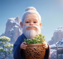 an animated image of a cartoon character holding a potted plant