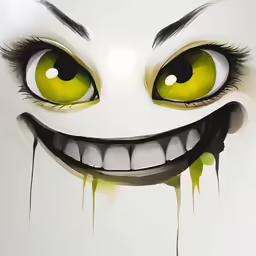 a cartoonish, creepy face with yellow eyes