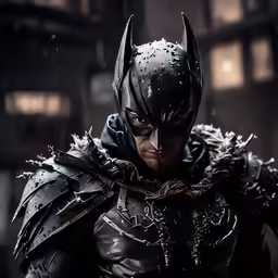 batman is standing in the dark knight costume