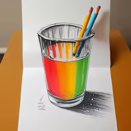 a rainbow colored cup with pencils in it