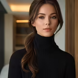 a woman poses in black sweater posing for a picture