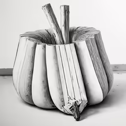 a very large vase with different kind of wooden items