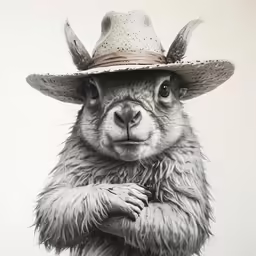 a drawing of a sheep wearing a hat
