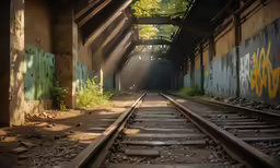 a train station with a railroad line running under