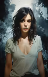 woman posing for picture in the rain with dark background
