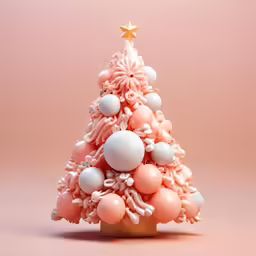 a pink christmas tree made from white balloons and an ornament star on top