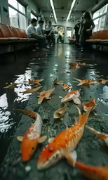 some fish are in the water at the airport